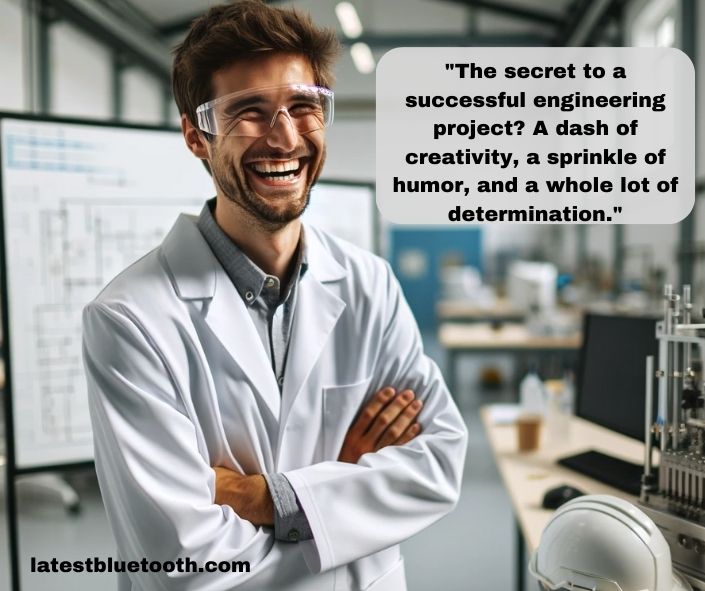 laughing engineer in lab coat