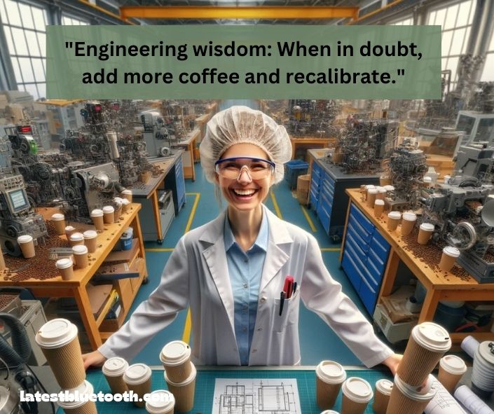 engineer with coffee cups smiling